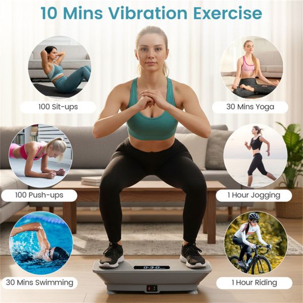 Graue Ganzkörper-Vibrationsplatte, 10 einstellbare Geschwindigkeitsstufen mit Fernbedienung & Musikfunktion, 200 kg Tragkraft