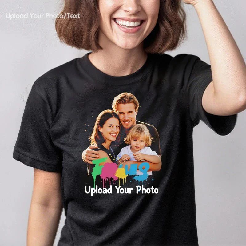 T-shirt photo personnalisé Motif sur mesure Coton 230g Manches courtes Téléchargement de photo Mariage Hommes & Femmes Toutes tailles - (Vous devez télécharger l'image)