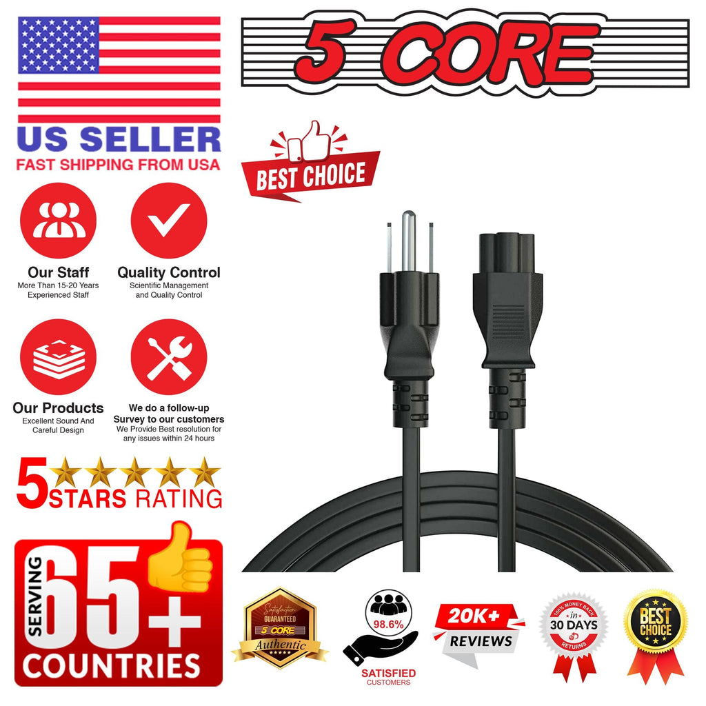 12ft 3-poliges, nicht polarisiertes AC-Netzkabel für HP Dell Samsung Sony Asus Acer Toshiba Laptop-Ladegerät, LED-LCD-Monitor Ersatz-Stromkabel PL 1002