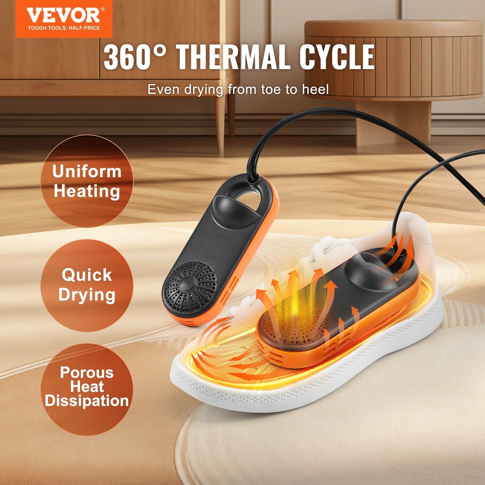 VEVOR Stiefeltrockner Schuhtrockner, tragbarer Schuhtrockner mit automatischer Temperaturregelung für Regenzeit und Winterreisen, ausziehbarer Stiefelwärmer, feuerfeste Trocknung für Schuhe, Handschuhe, Socken