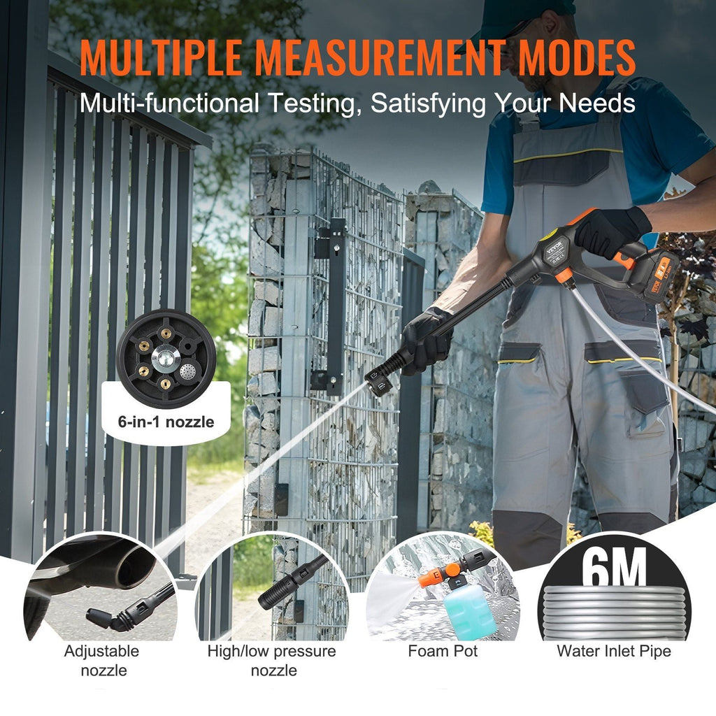 Akku-Hochdruckreiniger, 652 PSI 1.1 GPM tragbarer Power Cleaner, Handheld Hochdruck-Autoreinigungspistole mit 4.0Ah Akku, Ladegerät, 6-in-1 Düse, für Haus-/Bodenreinigung & Bewässerung