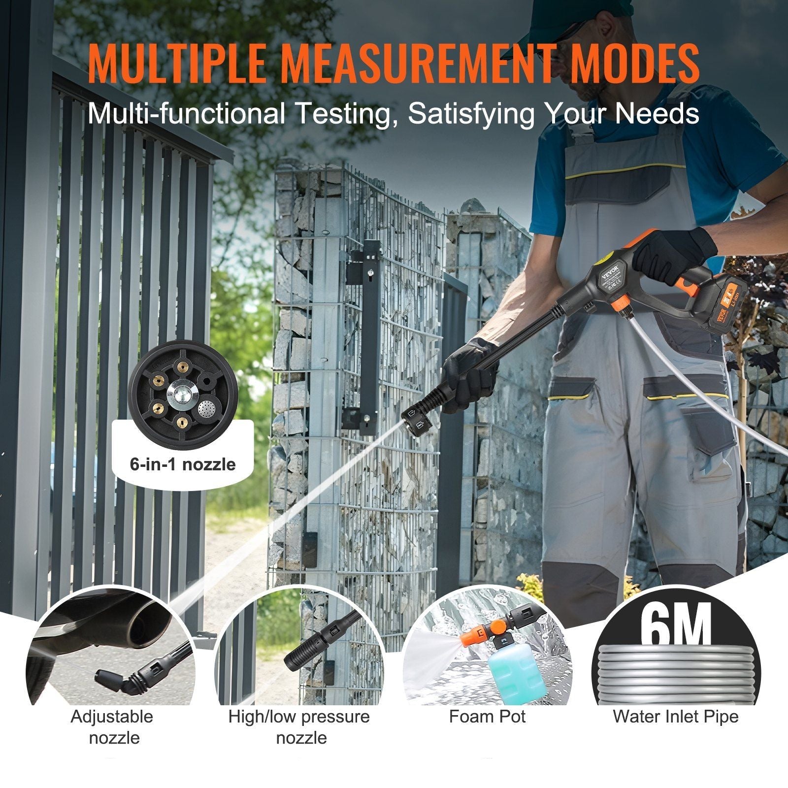 Akku-Hochdruckreiniger, 652 PSI 1.1 GPM tragbarer Power Cleaner, Handheld Hochdruck-Autoreinigungspistole mit 4.0Ah Akku, Ladegerät, 6-in-1 Düse, für Haus-/Bodenreinigung & Bewässerung