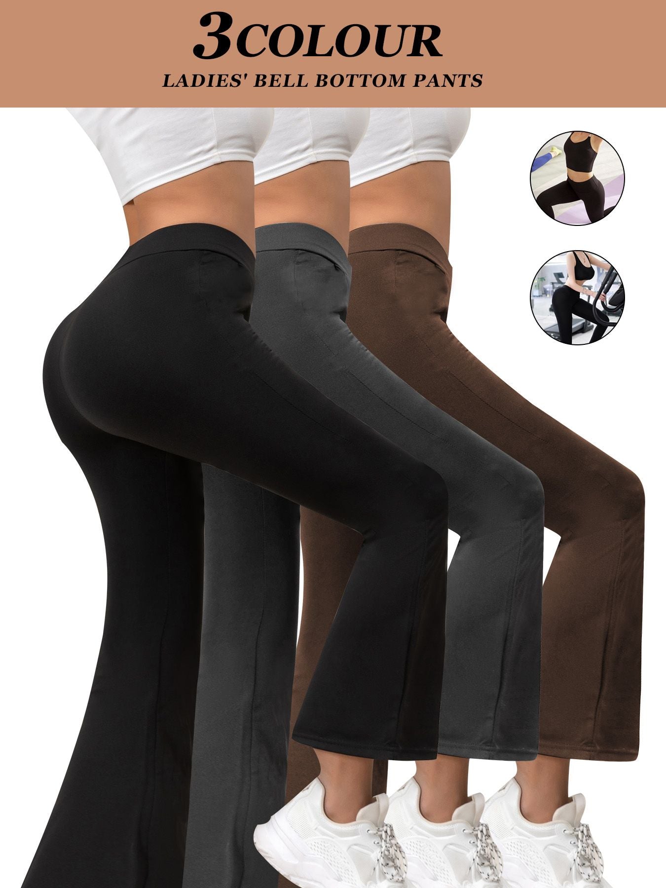 3 Stück Po-Lifting Yoga-Hosen mit Schlag – Hohe Taille, Ultra Stretch, Naked Feel Leggings für Damen