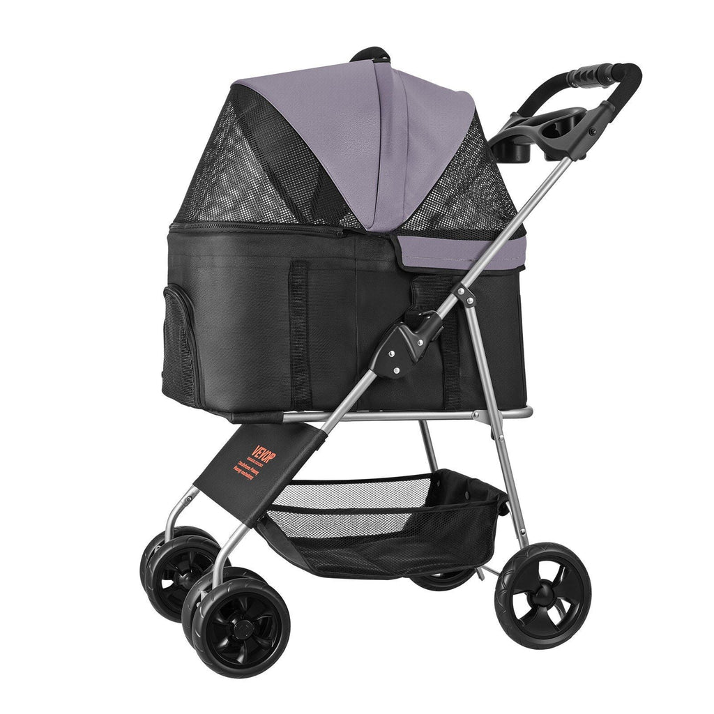 Tierkinderwagen - 16 kg Tragkraft, faltbarer Hundebuggy, 4-Rad-Katzenkinderwagen mit abnehmbarer Transportbox & Netzfenstern, tragbare Tierbox mit Bremse für kleine bis mittelgroße Haustiere