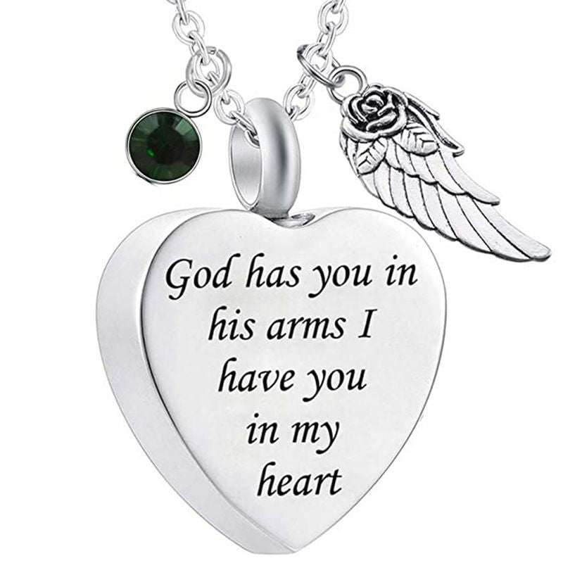 Collier pendentif de crémation funéraire en forme de cœur avec urne ailée