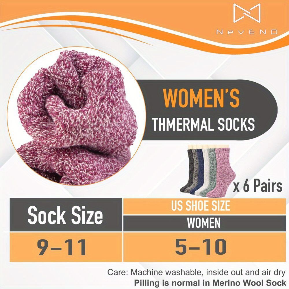 6 Paar Damen Socken aus Wolle (EU 39-42) - Strapazierfähige Winterwärme, BS4745 2.4 Tog Wert, Mehrfarbig (Rosa/ Grau/ Blau/ Grün/ Schwarz)