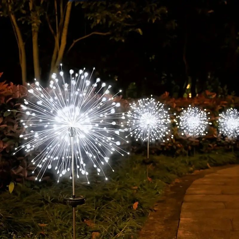 120 LED Solar-Feuerwerkslichter, Starburst Lichterkette mit 8 Leuchtmodi, IP4X, Solarbetriebene Wegeleuchten für Terrasse, Garten, Weihnachtsdekoration, Material: Kunststoff & Kupfer, Keine Federn,