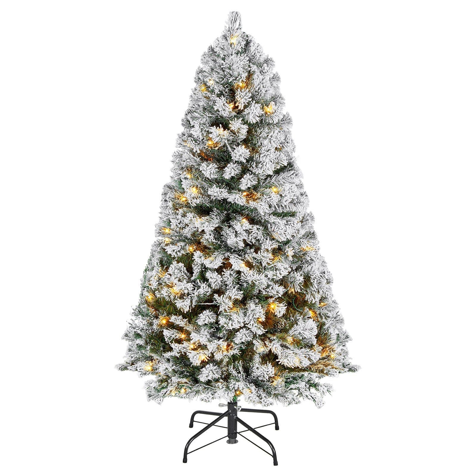 VEVOR Weihnachtsbaum, 1,2 m großer, vorbeleuchteter, beflockter Kunstbaum, voller Weihnachtsbaum mit 120 warmweißen LED-Lichtern, 8 Beleuchtungsmodi und 539 Zweigspitzen für Heim-, Party- und Bürodekoration