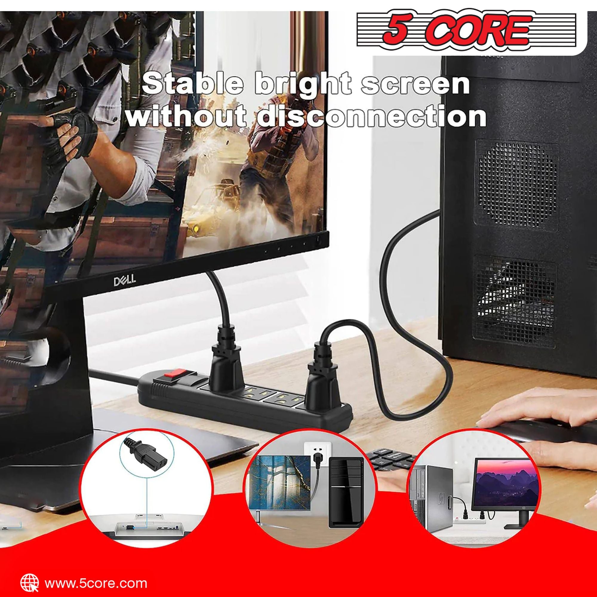 12ft 3-poliges, nicht polarisiertes AC-Netzkabel für HP Dell Samsung Sony Asus Acer Toshiba Laptop-Ladegerät, LED-LCD-Monitor Ersatz-Stromkabel PL 1002