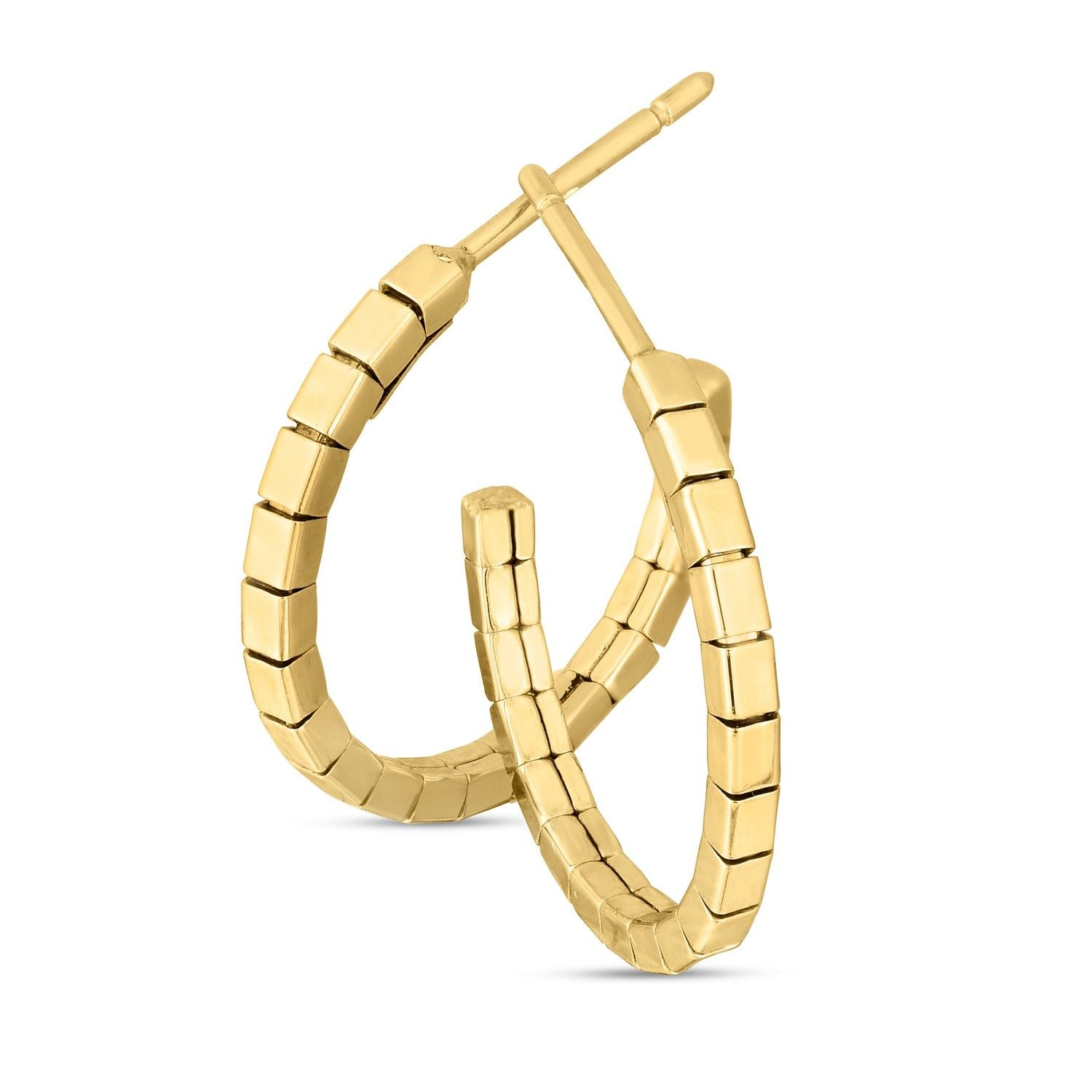 14k Gelbgold Omega-Ohrringe im Ziegel-Design