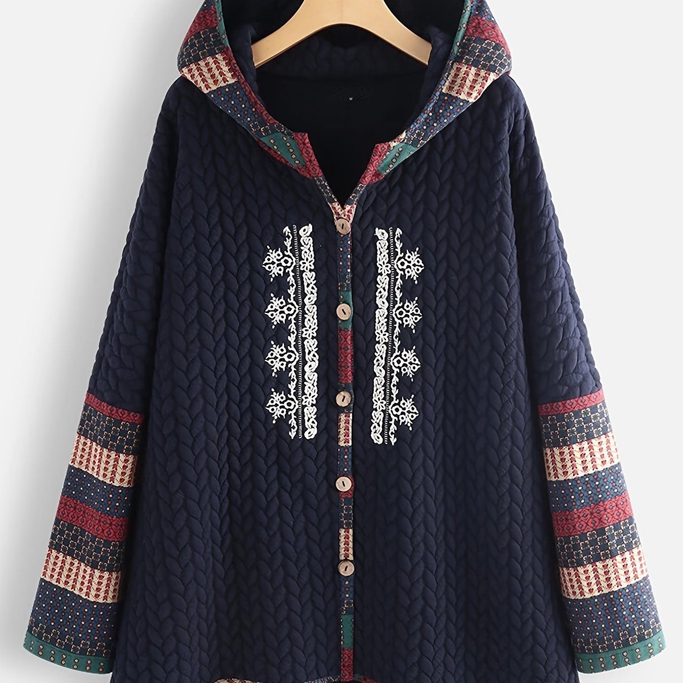 Rippstrick-Kapuzenpullover in großen Größen, einfarbig, Colorblock; Wintermantel für Damen in großen Größen, leicht elastisch, lässig