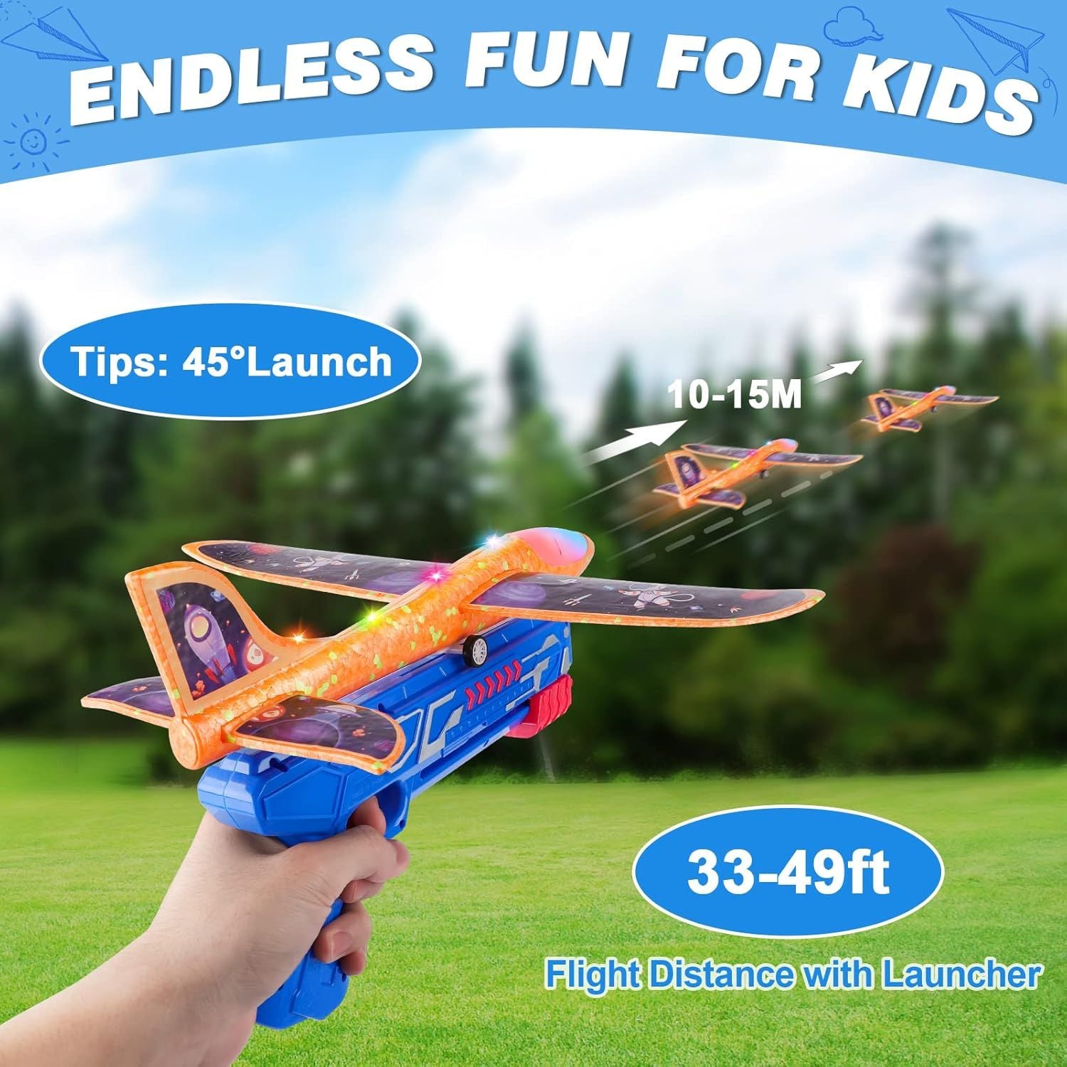 4er-Pack Flugzeug-Launcher-Spielzeug, 2 Flugmodi LED Schaumstoff-Flugzeug Spielzeug für Jungen, Outdoor Flugspielzeug Geburtstagsgeschenke für Jungen Mädchen 4 5 6 7 8 9 10 11 12 Jahre alt