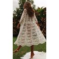 Gehäkelter weißer gestrickter Strand-Vertuschungs-Kleid-Tunika-langer Pareos-Bikini-Vertuschungen-Badebekleidungs-Umhang-Plage-Strandbekleidung
