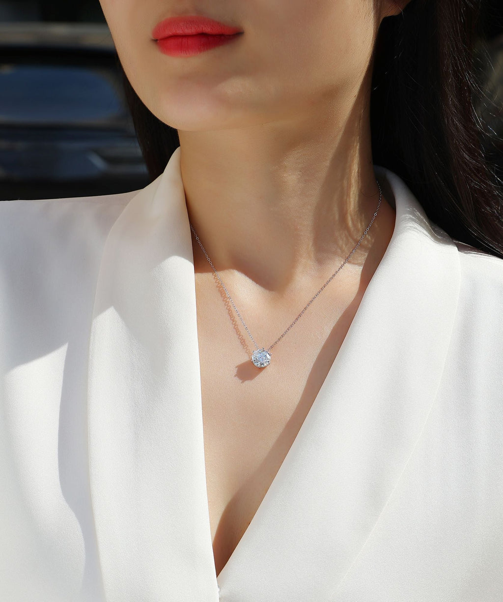 Afternoon Rose – Set mit Moissanit 1 Karat 2 Karat 3 Karat S925 Sterling Silber und Platinbeschichteter Halskettenanhänger Modetrend Diamantschmuck