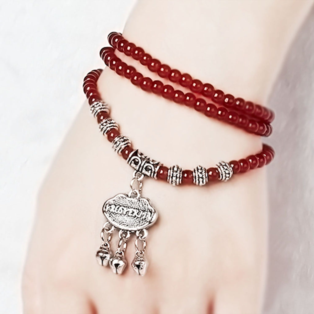 Bracelet perles agate rouge bonne chance