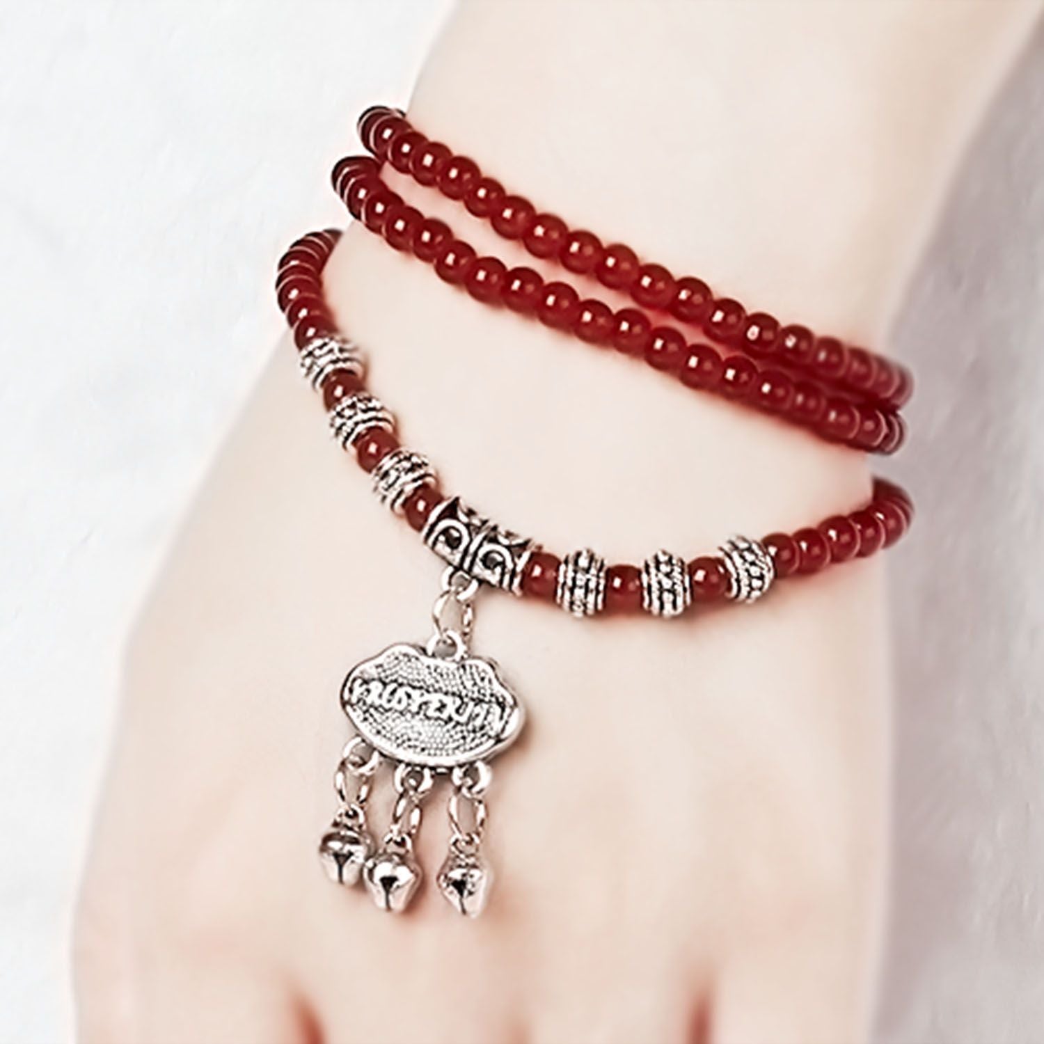 Bracelet perles agate rouge bonne chance