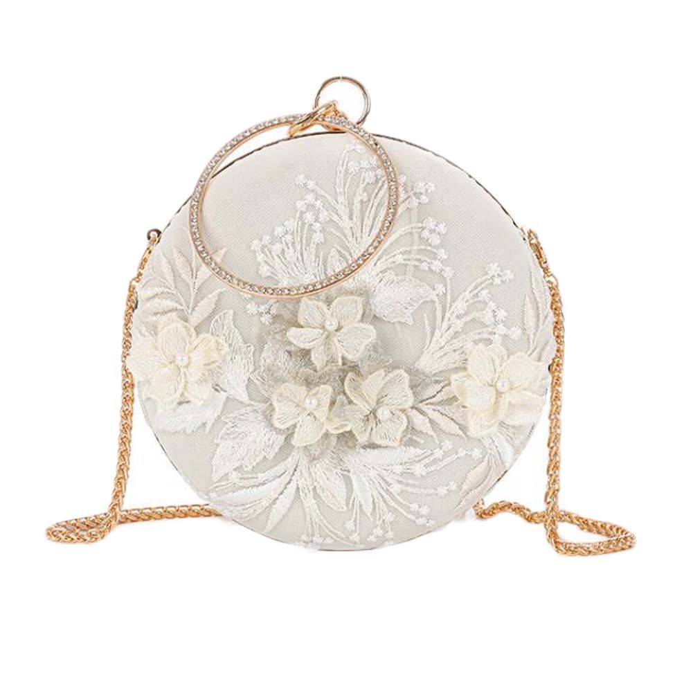 Weiße chinesische Hanfu-Umhängetasche Retro-Stickerei Schultertasche Hartschalenhandtasche Cheongsam Handy Rundtasche