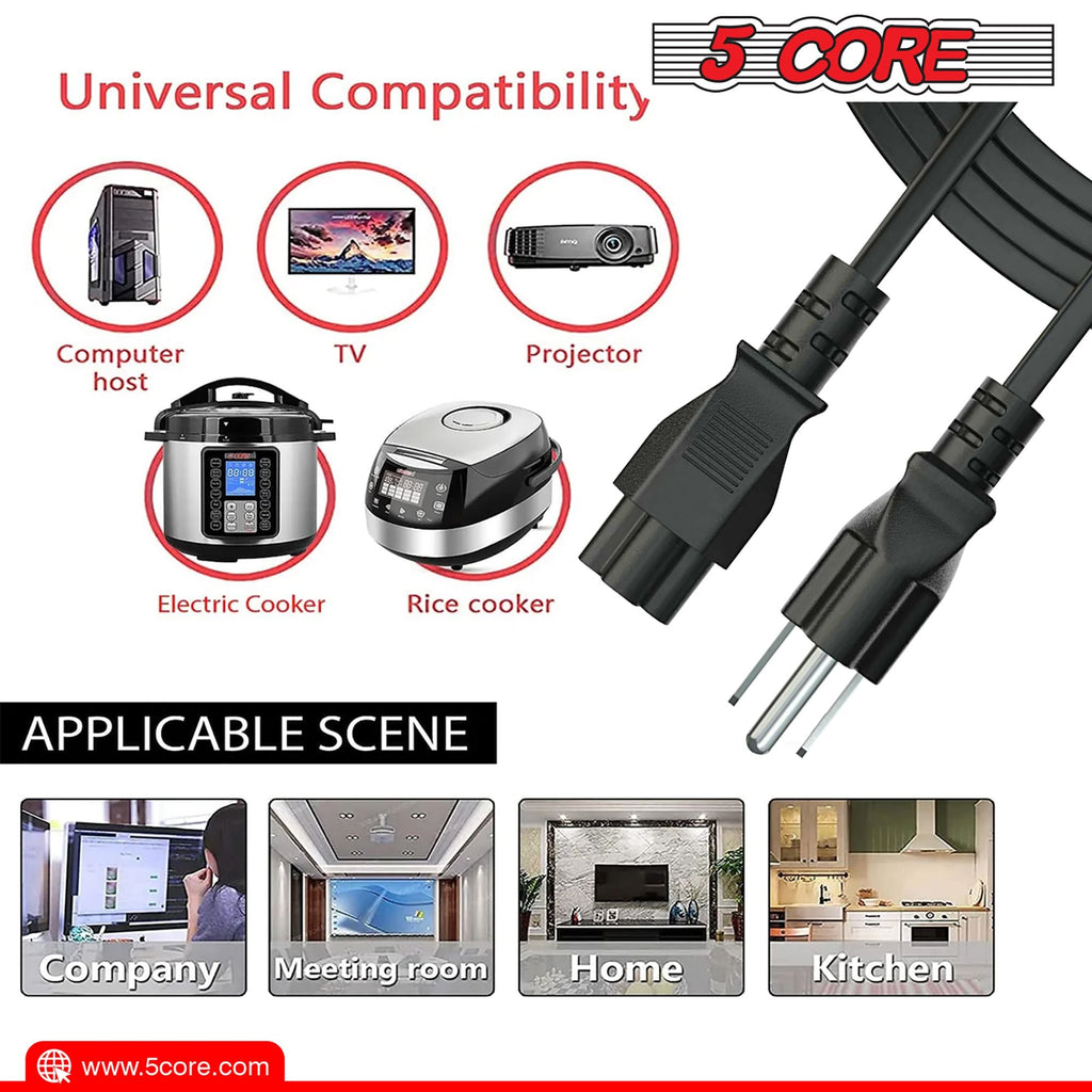 12ft 3-poliges, nicht polarisiertes AC-Netzkabel für HP Dell Samsung Sony Asus Acer Toshiba Laptop-Ladegerät, LED-LCD-Monitor Ersatz-Stromkabel PL 1002