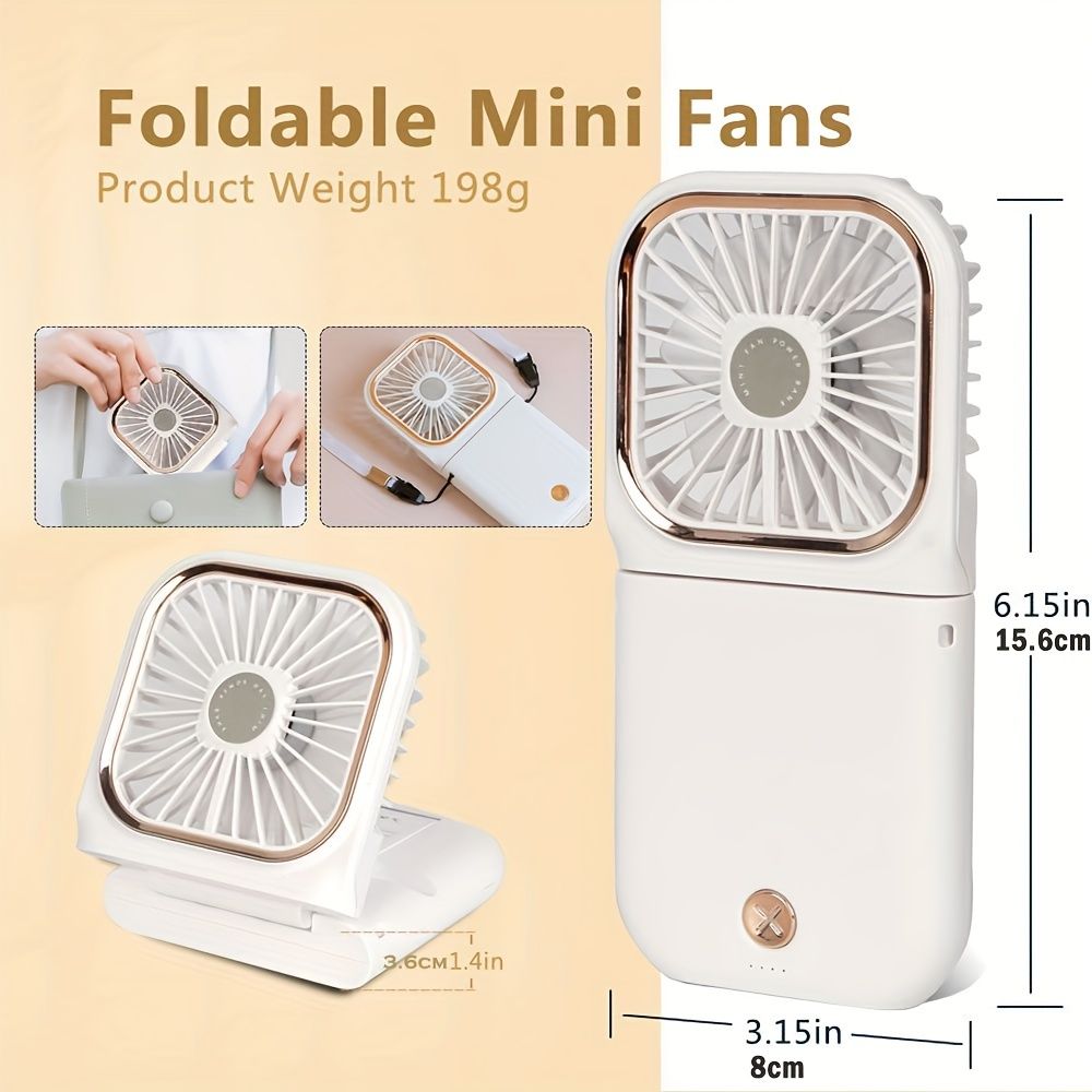 Mini ventilateur portatif ; Mini ventilateur USB avec batterie externe rechargeable ; Petit ventilateur personnel à 3 vitesses ; Ventilateur de bureau pliable avec batterie de 3000 mAh ; Ventilateur de cou avec cordon