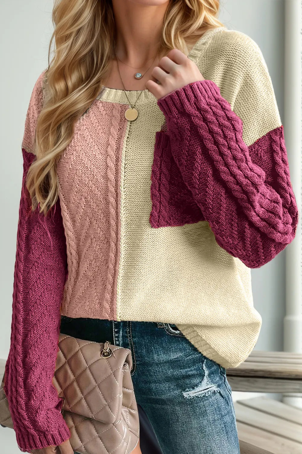 Double Take Colorblock-Pullover mit überschnittenen Schultern