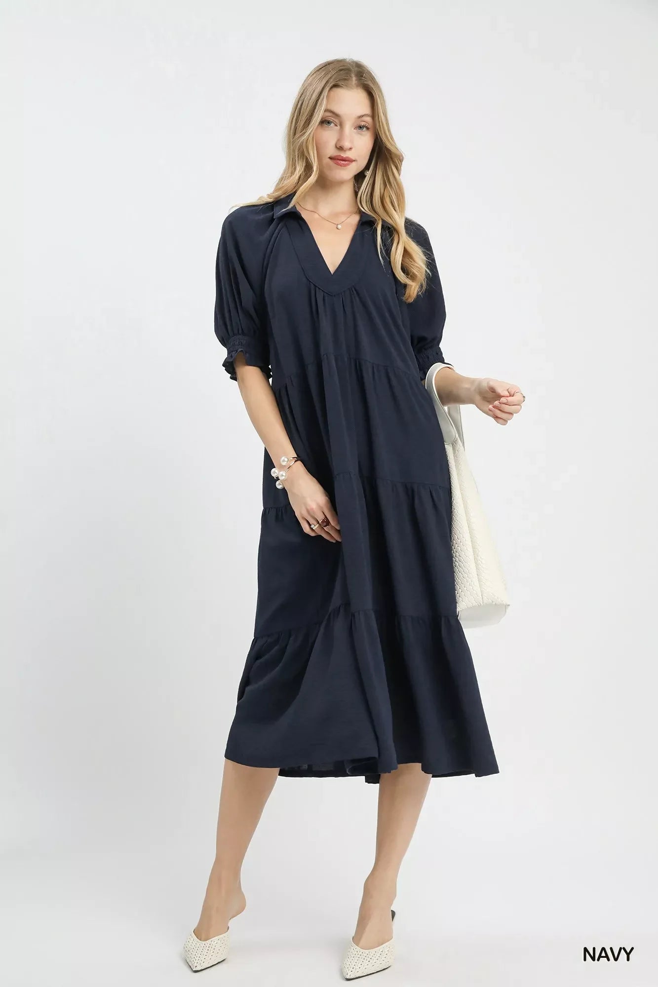 Robe midi étagée unie Umgee