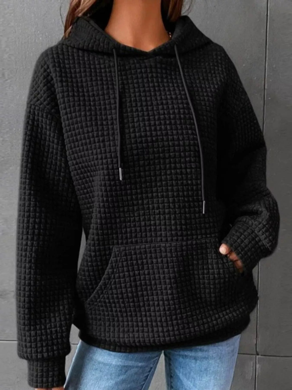 Texturierter Kangaroo-Taschen-Kapuzenpullover in großen Größen