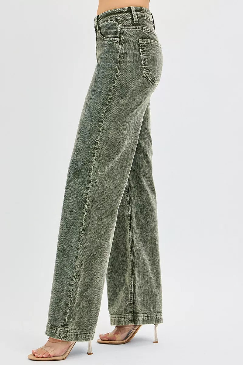 RISEN High-Rise-Cordhose mit weitem Bein in Übergröße