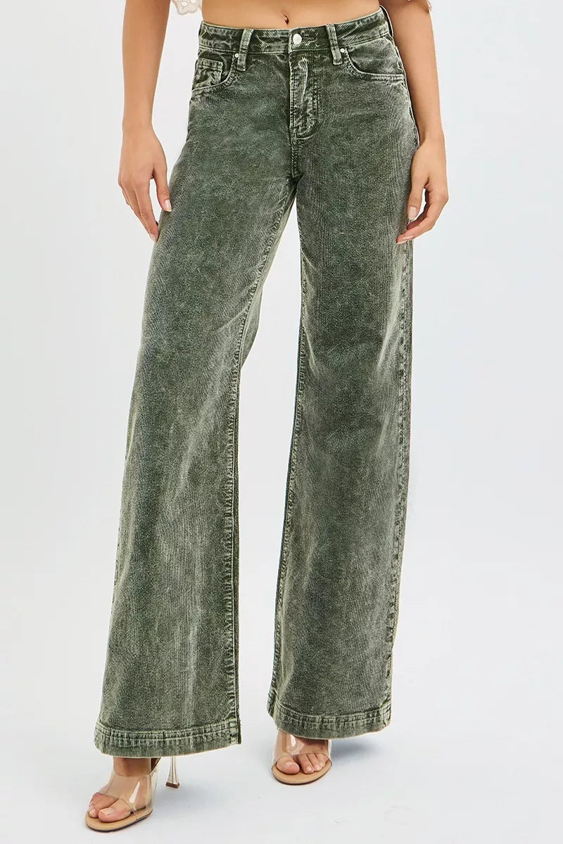 RISEN High-Rise-Cordhose mit weitem Bein in Übergröße
