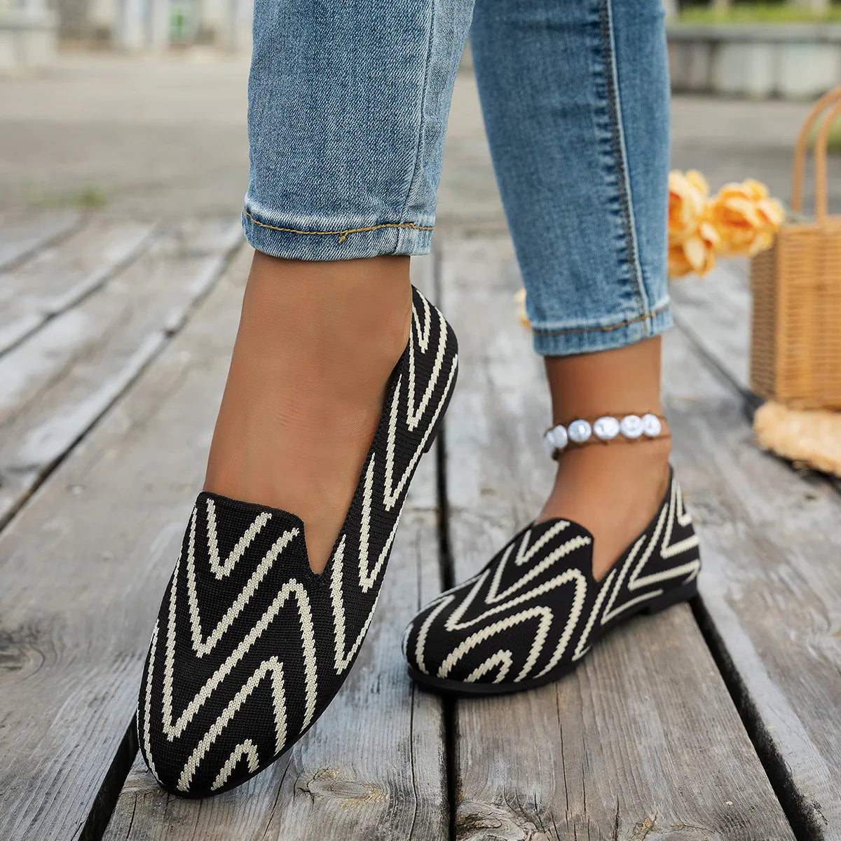 Chaussures plates à motif chevron