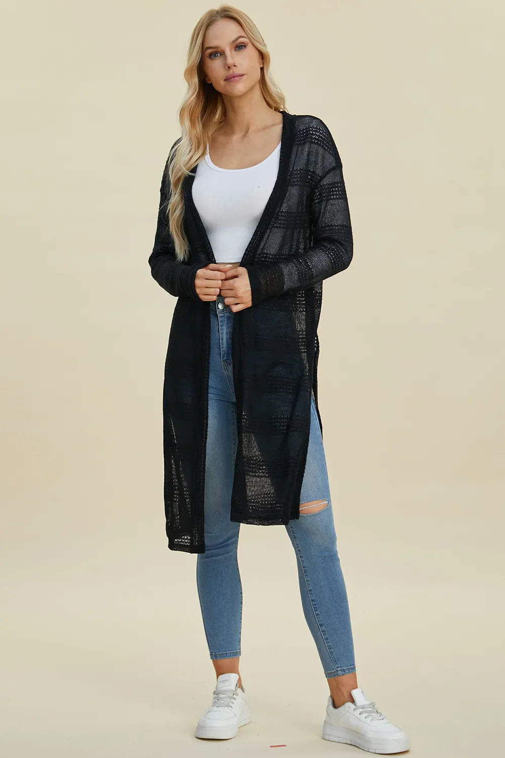 Cardigan long ouvert en maille Double Take