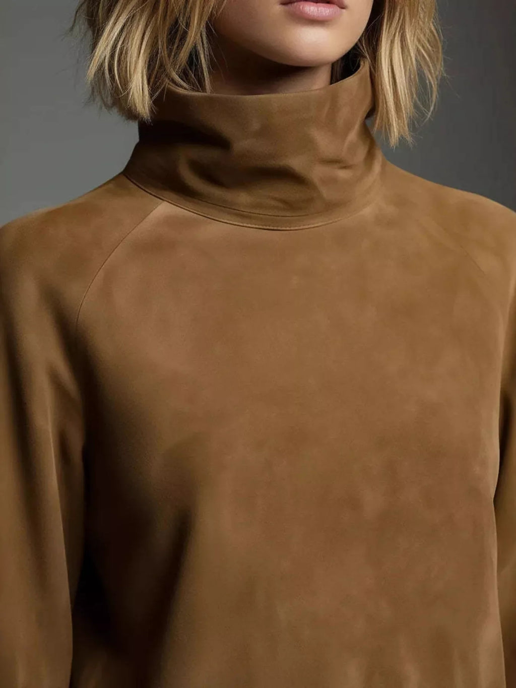 Rollkragen-Minikleid mit Laternenärmeln und Taschen
