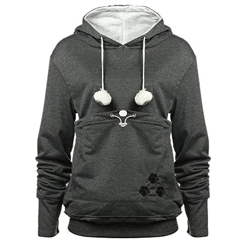 Sweat-shirt à capuche pour femme - Grand pull - Housse de transport pour animaux de compagnie - Pochette pour chat et chien (Gris foncé, Très grand)