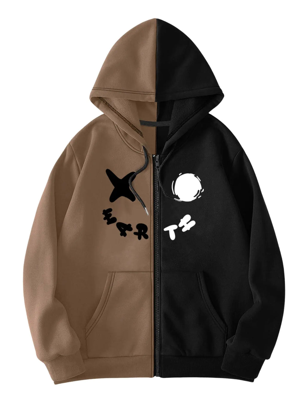 Herren Kapuzenpullover mit Reißverschluss, Grafikdruck, Langarm, Western Streetwear, Deep Brown, Large